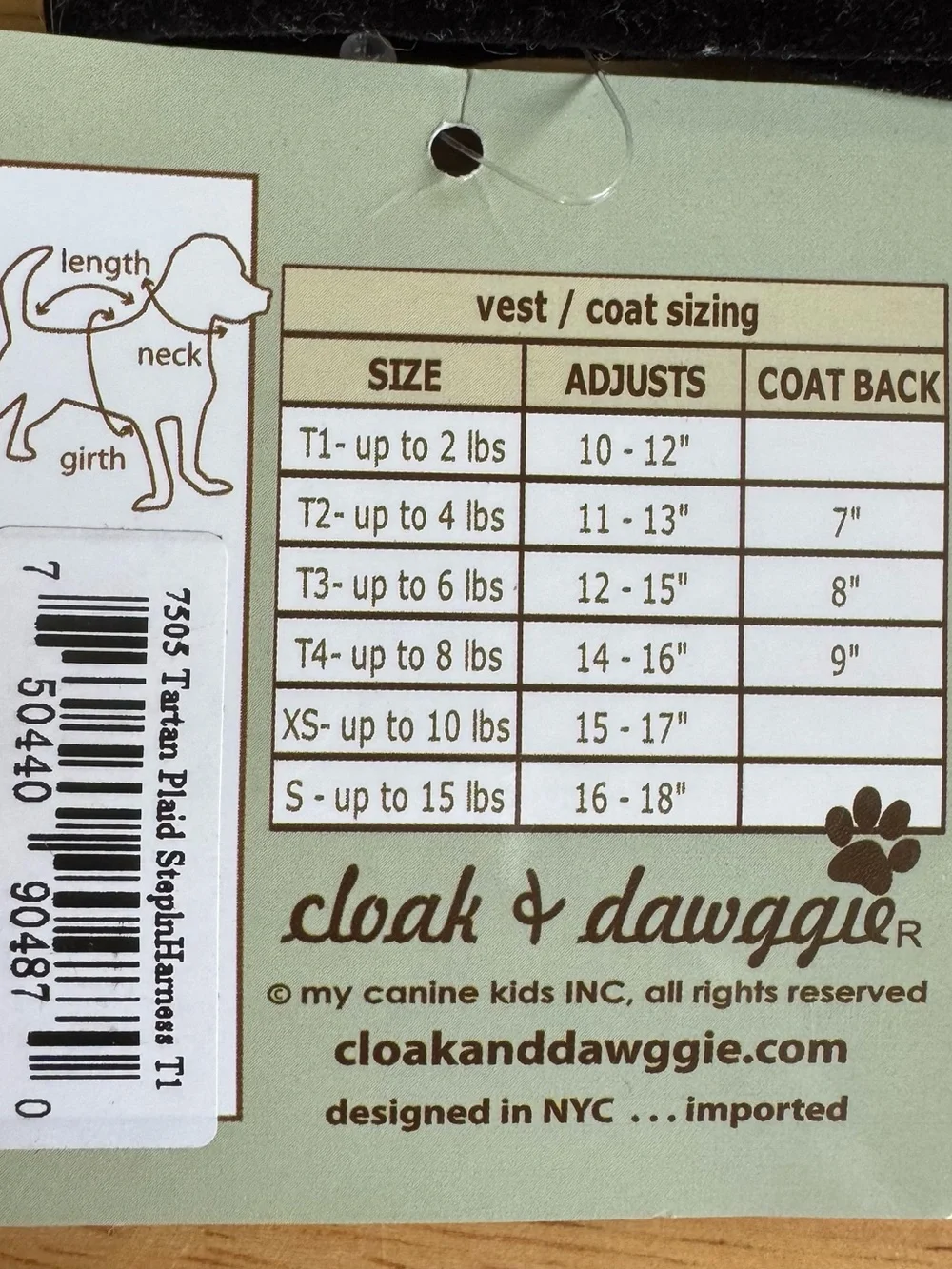 Cloak & Dawggie Teacup Holiday Tartan Dog Harness (up to 2 LBS - $39.95 retail)